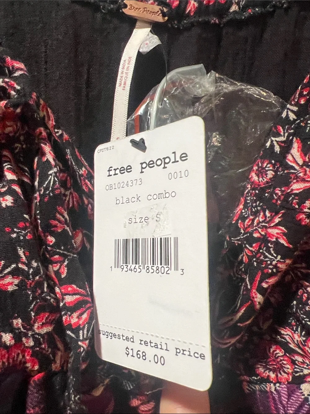 Free People One-Shoulder Floral Maxi Dress in Burgundy & Black Size Small